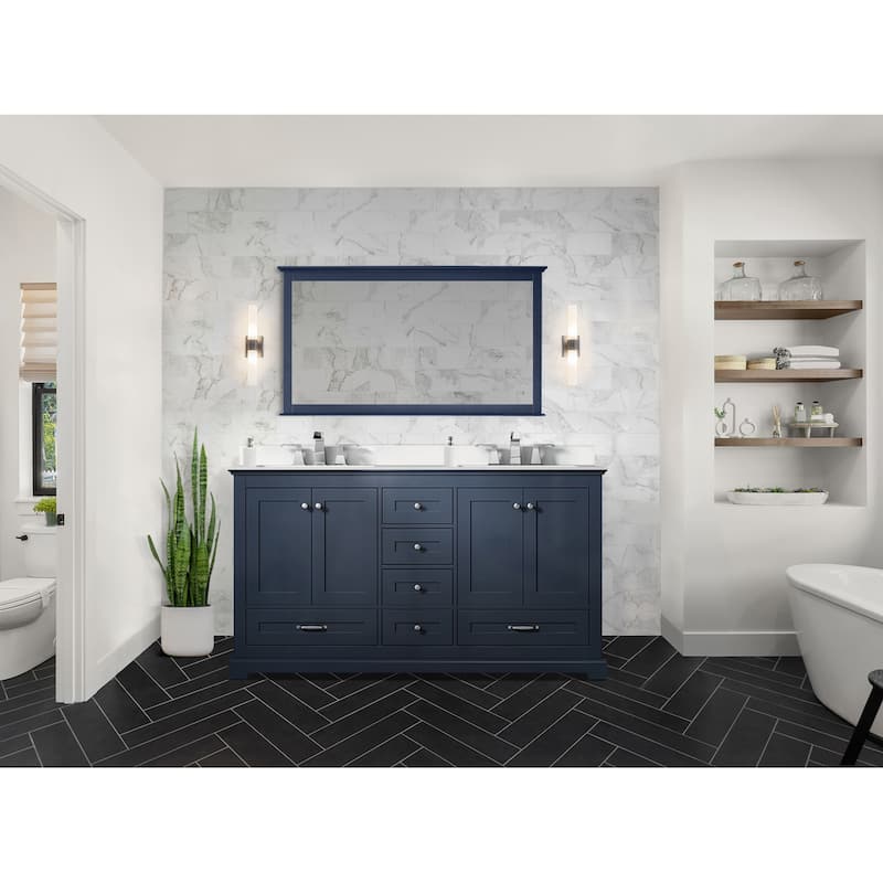 Dukes 60 in. W x 22 in. D White Double Bath Vanity, Cultured Marble Top, and 58 in. Mirror
