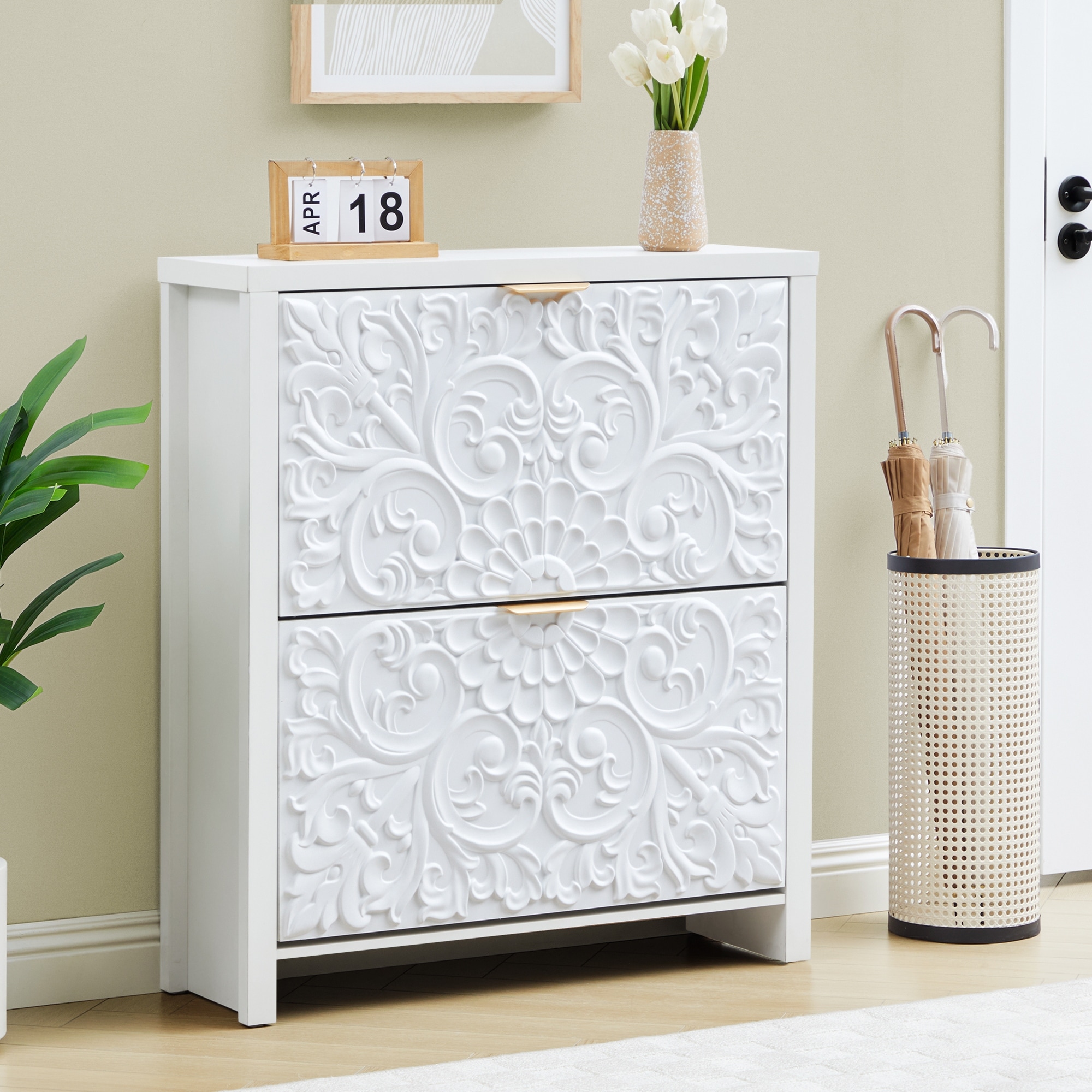 35.43 in.H Two-door Double-layer Embossed Shoe Cabinet
