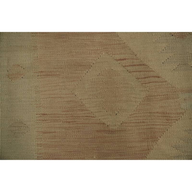 Hand Woven Oriental 100% Wool Carpet Southwestern Tribal Beige & Ivories Kilim Area Rug - 9' 7'' X 6' 5''
