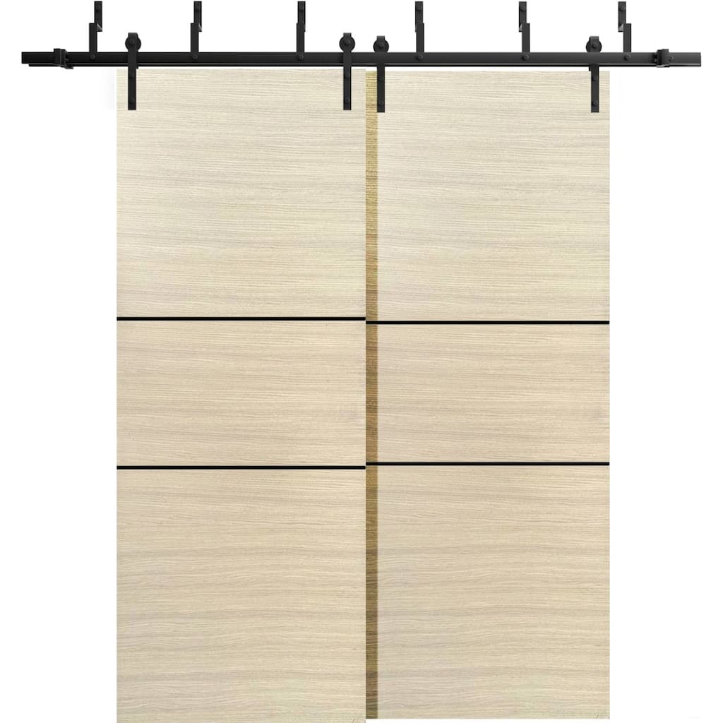 Barn Bypass Doors 36 x 80 Planum 0014 Natural Veneer with Sturdy 6.6ft