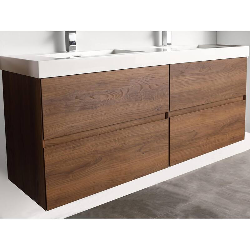 Blossom Wall Mounted Floating Bathroom Vanity with Double Acrylic Sink