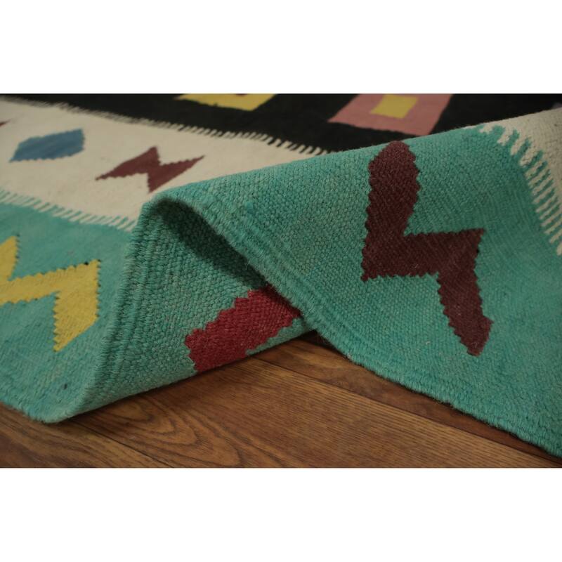 Hand Woven Oriental 100% Wool Carpet Southwestern Tribal Black Kilim Area Rug - 11' 10'' X 8' 11''