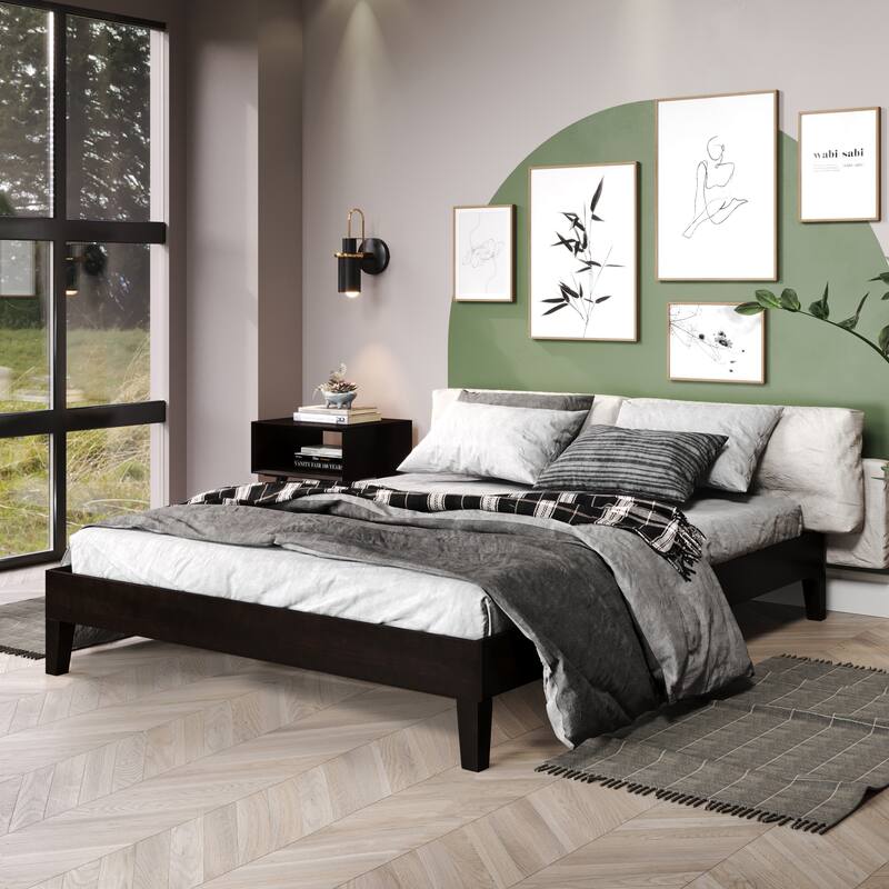 Queen Size Wood Platform Bed with 28-Slat Support System