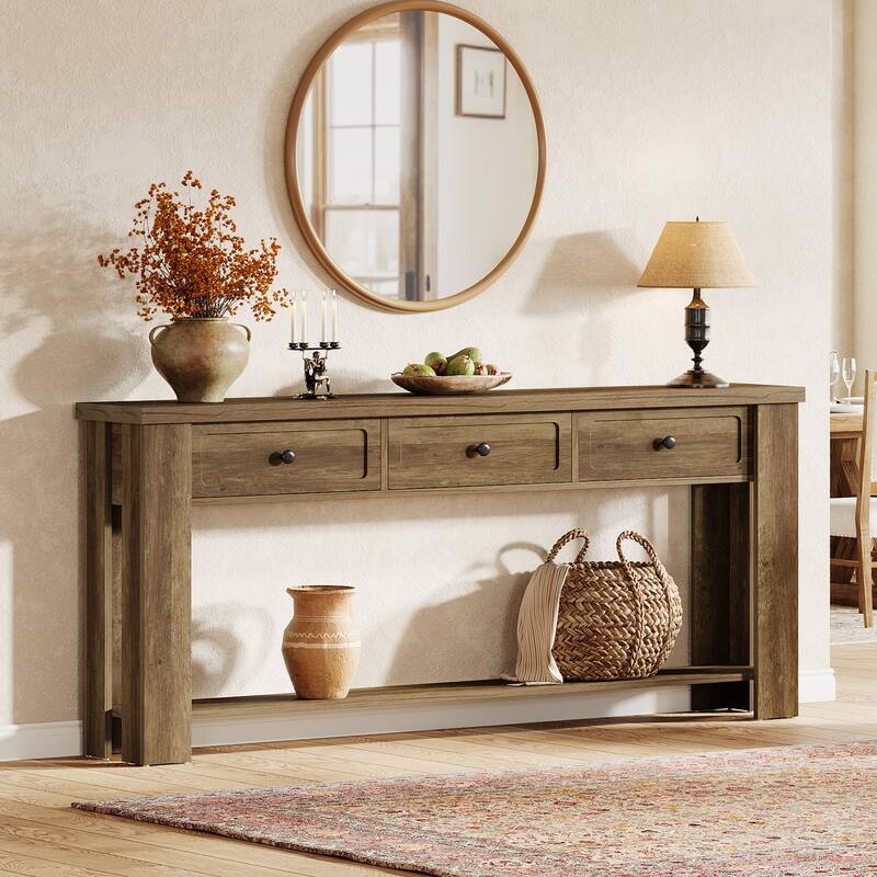 70.9 Inch Extra Long Console Table with 3 Drawers for Entryway, Farmhouse Wood Sofa Table Behind the Couch