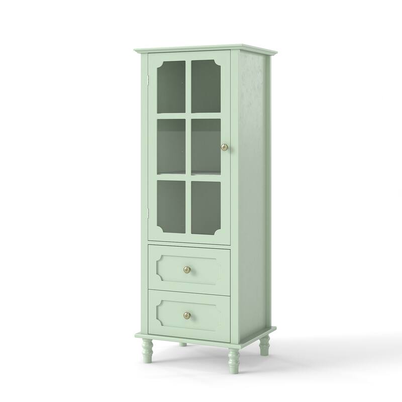 Buffet Cabinet with Glass Doors and Double Drawer, Modern Wooden Storage Sideboard Cupboard for Living room
