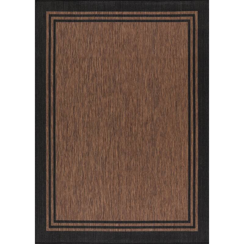 Washable Bordered Indoor Outdoor Rug for Patio, Deck, Porch - 8x10 - Gold/Black