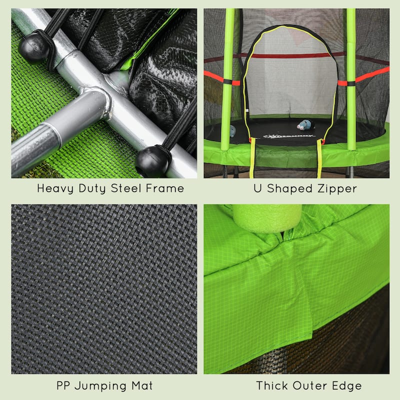 Outsunny 5' Diameter Kids Trampoline with Net for Indoors & Outdoors, Ages 3 to 6