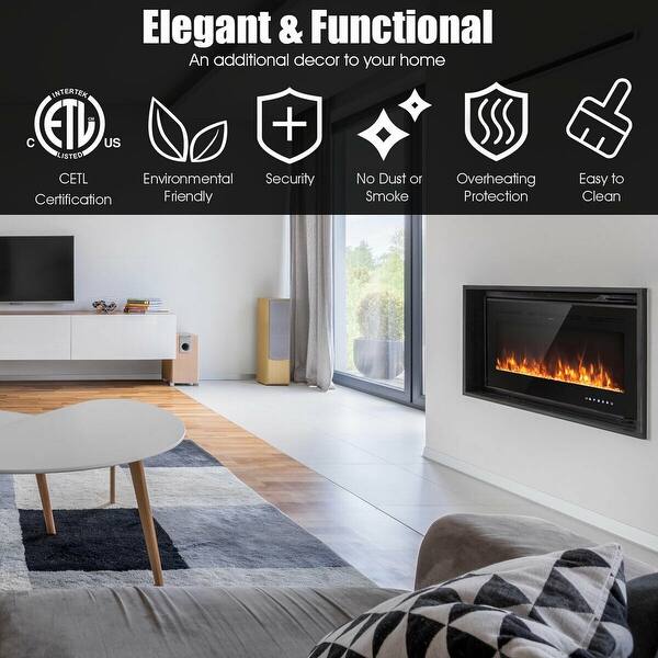 Shop Gymax 50 Electric Fireplace Recessed And Wall Mounted 750w