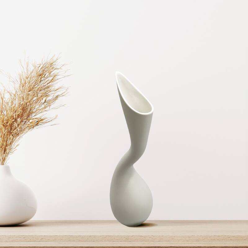 14 Inch Tall Modern White Ceramic Vase