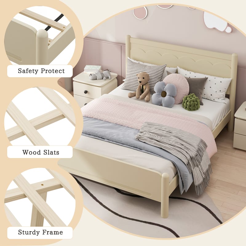 Queen Size Wood Platform Bed Frame with Headboard and Wooden Slat Support