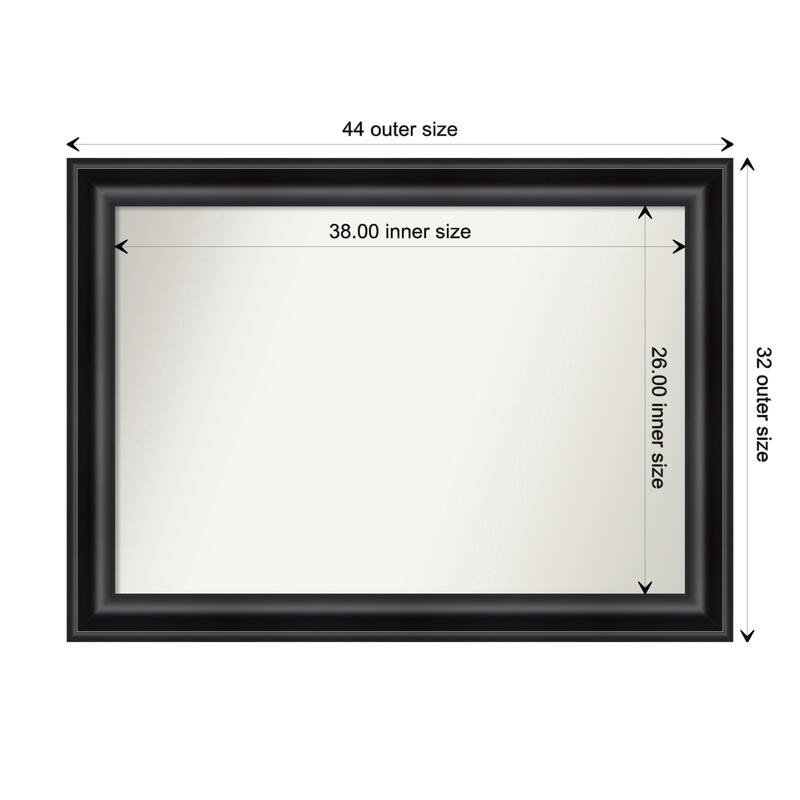 Grand Black Framed Non-Beveled Custom Wall Mirror, Bathroom Vanity Mirror - Outer Size: 43.75 x 31.75