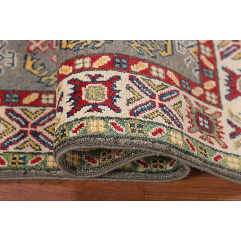 Grey Traditional Kazak Accent Rug Hand-Knotted Wool Carpet - 2'8" x 3'11"