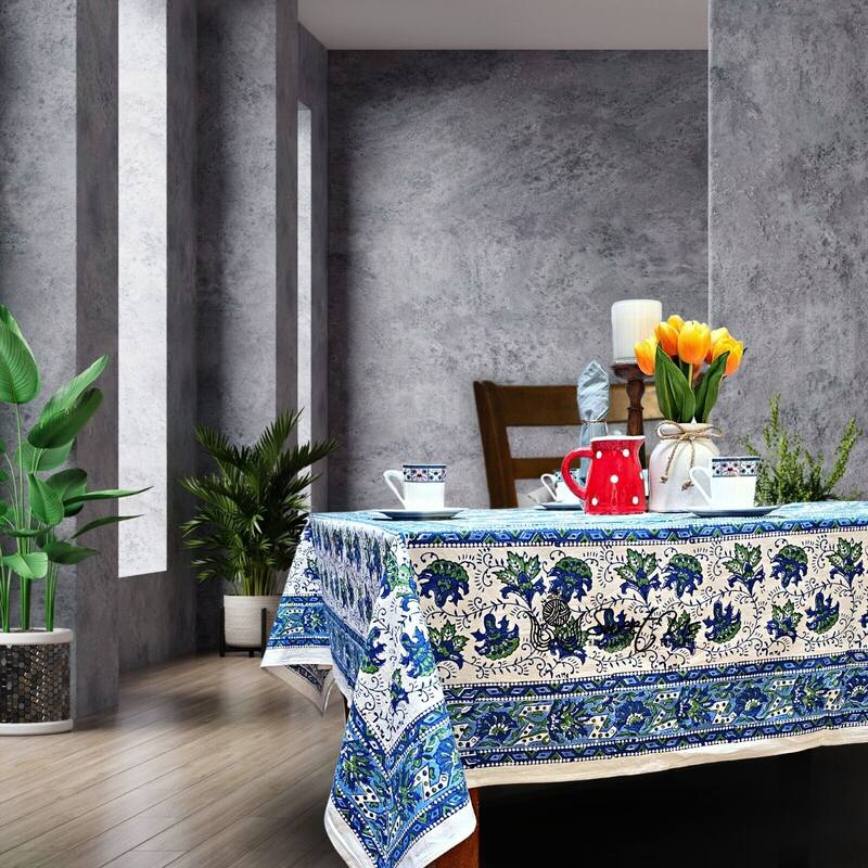 Bursting Floral Block Print Cotton Tablecloth Collection