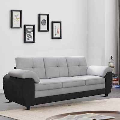 Modern Minimalist Upholstered Three Seater Sofa with Velvet Fabric and Pillow Arms for Living Room