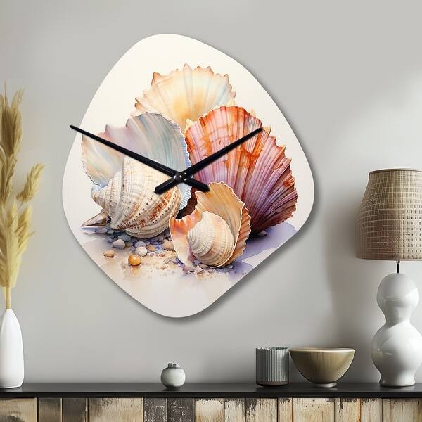 Watercolor White Seashells Collage I - Seashell Large Wall Clocks ...