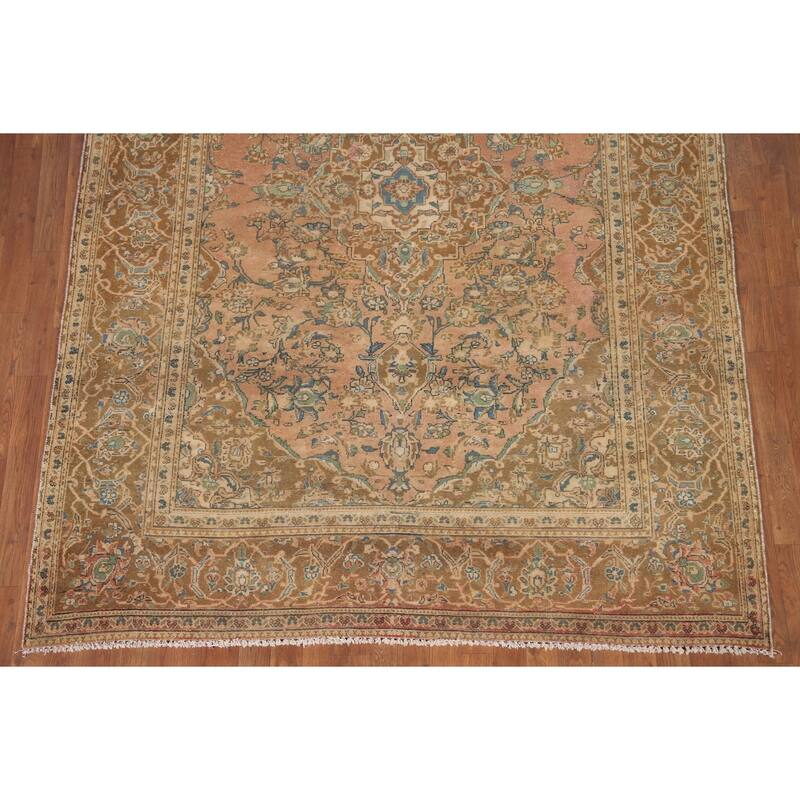 Hand Knotted Oriental 100% Wool Carpet Traditional Floral Coral Kashan Area Rug - 9' 1'' X 6' 5''