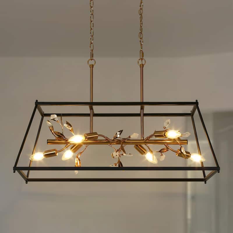 Mid-Century Modern 6-Light Crystal Chandelier Kitchen Island Lights - L 31.5" x W 11.8" x H 20.5"