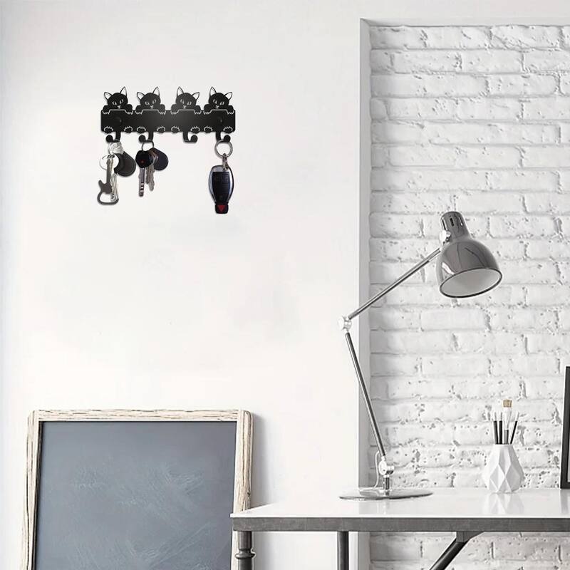 Black Metal Wall Hook Rack Space Saving 6 Hook Organizer for Towels Coats and Accessories - 6.45”L x 2.71”H