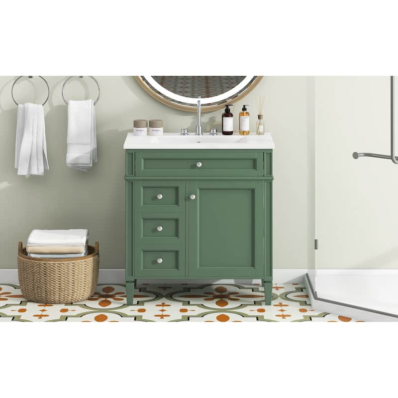 30'' Bathroom Vanity with Top Sink,Bathroom Storage Cabinet with 2 Drawers and a Tip-out Drawer, Single Sink Bathroom Vanity