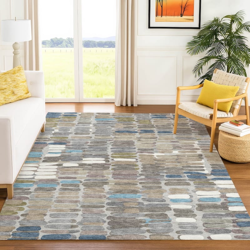 Machine Washable Indoor/ Outdoor Modern Caps Chantille Rug