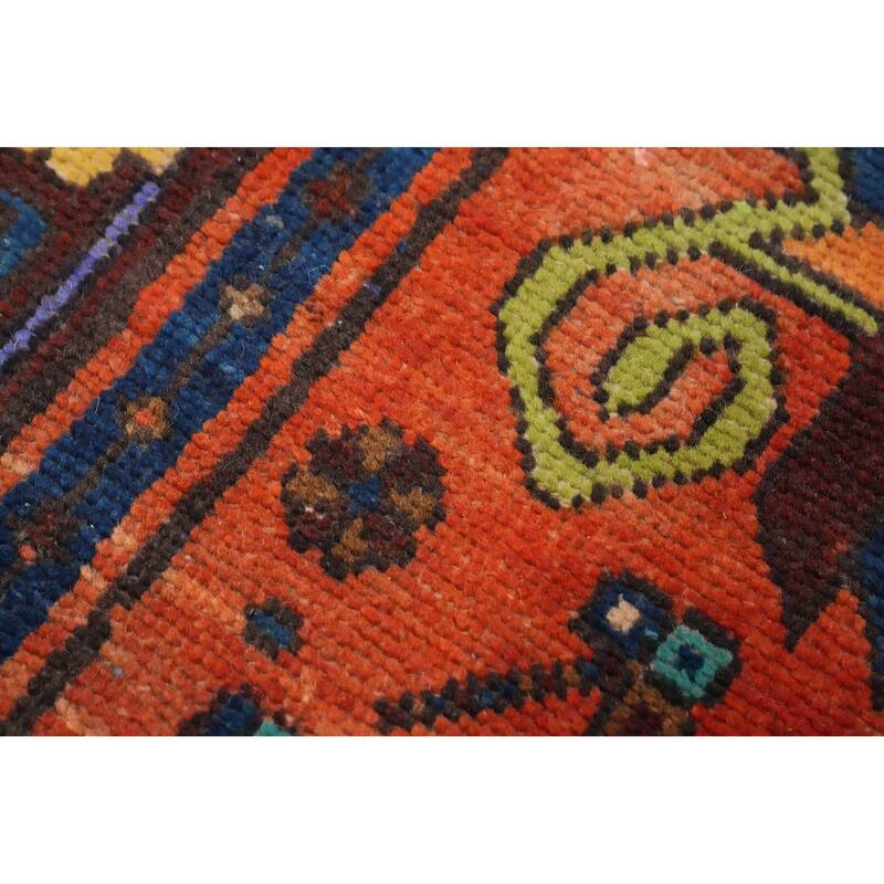 Hand Knotted Oriental 100% Wool Carpet Traditional Tribal Oranges & Rust Heriz Runner Rug - 12' 8'' X 3' 3''