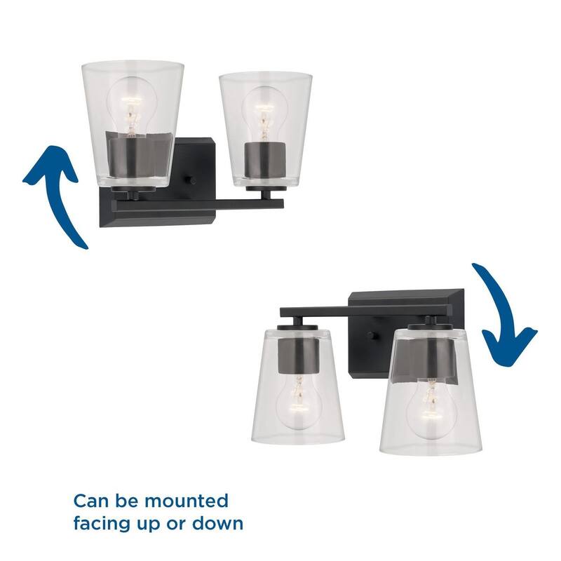 Vertex Collection Two-Light Matte Black Clear Glass Contemporary Bath Light - 12.87 in x 6.25 in x 7.5 in