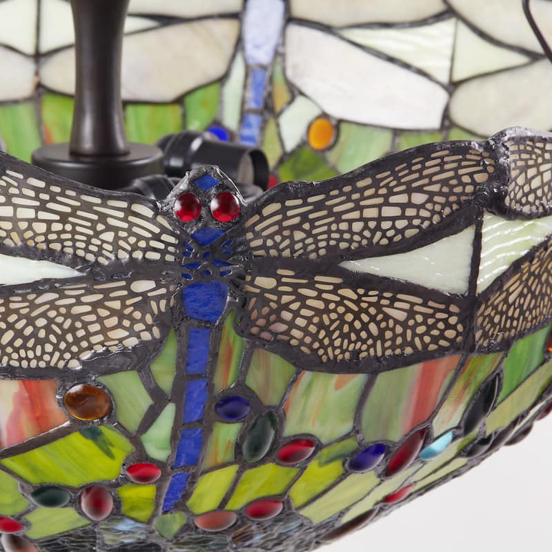 Evelyn River of Goods Multicolor Stained Glass 19.25-Inch Pendant Light with Adjustable Hanging Cord - 19.25" x 19.25" x 25.5"