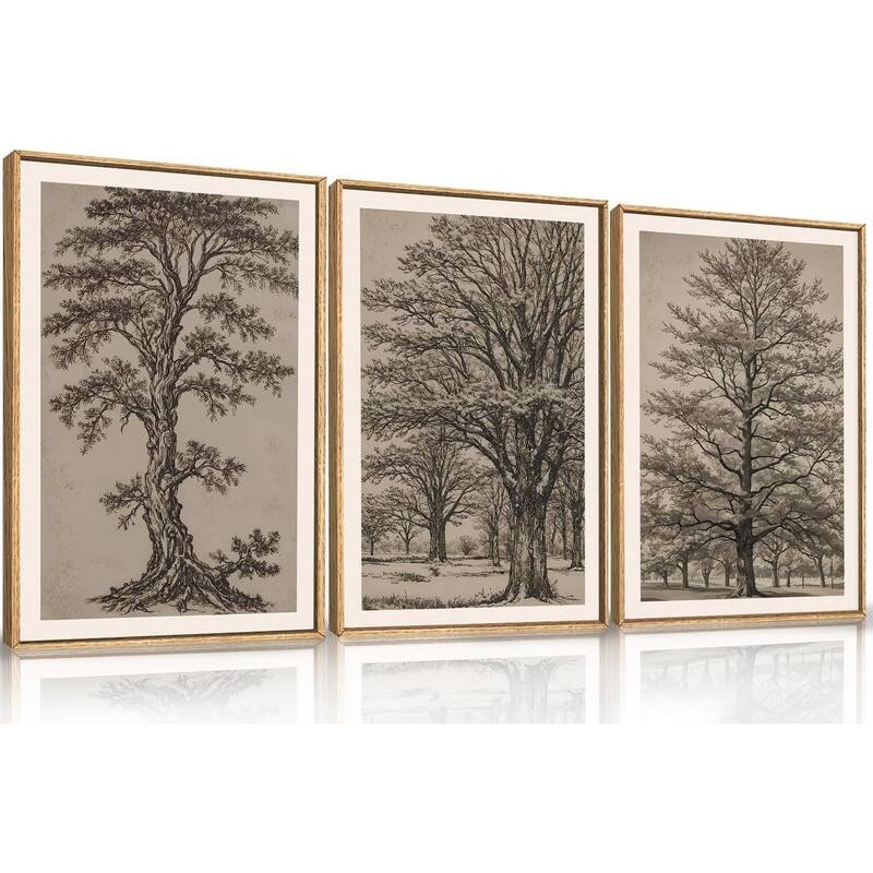 Neutral Tree Sketch Framed Canvas Wall Art Set - 16 x 24