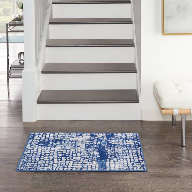 Nourison Whimsicle Modern Geometric Abstract Area Rug - 2' x 3' - Ivory Navy - Runner/Rectangle