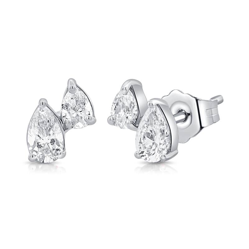 Joelle Collection 14K GOLD DIAMOND TWO STONE STUD EARRING - White