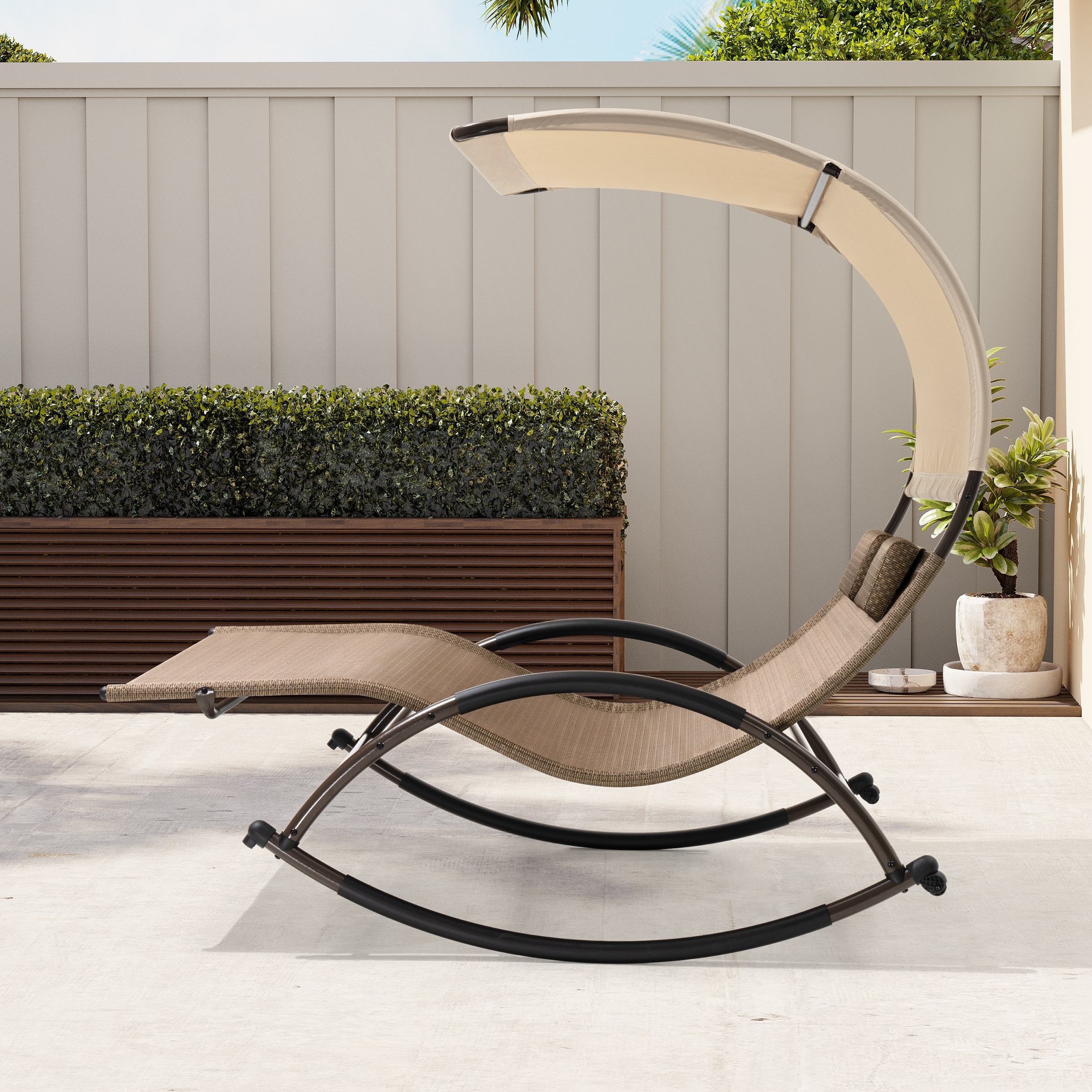 Outdoor Double Sun Bed Chaise Lounge Chair Rocking Bed with Sun Shade Wheels 54.5 W x 67.3 D x 65.7 H On Sale Bed Bath Beyond 31685330