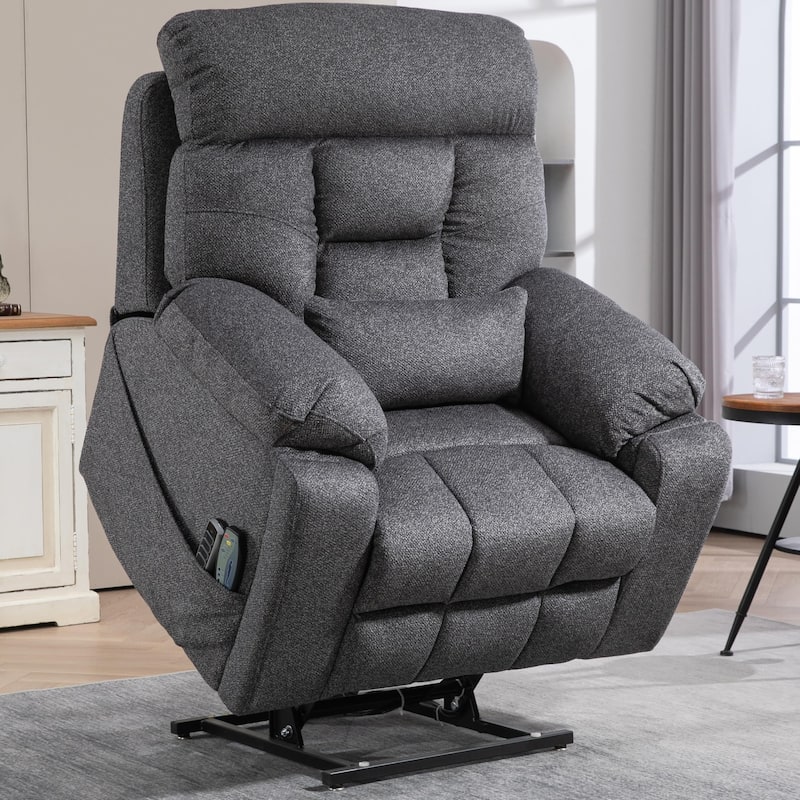 Luxury Electric Lift Recliner with Heat, Massage, 180° Recline, 4 OKIN Motors, Dual Remotes, and Cup Holders.