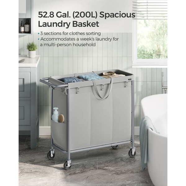 Laundry Basket With 3-Section Rolling Laundry Hamper - 200L(35.8 x