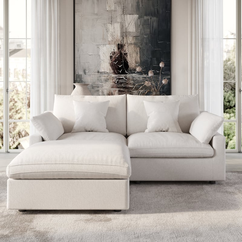 Modular Sectional Sofa Cloud Couch with Ottoman, 119'' L Shaped Linen Blend Fabric Minimalist Sectional Sofa for Living Room - 2+1(white)