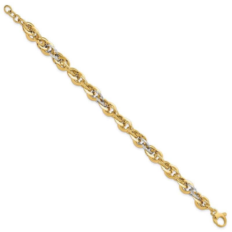 Curata 14k Two Tone Gold Polished Sparkle Cut Fancy Link Bracelet 8 Inch