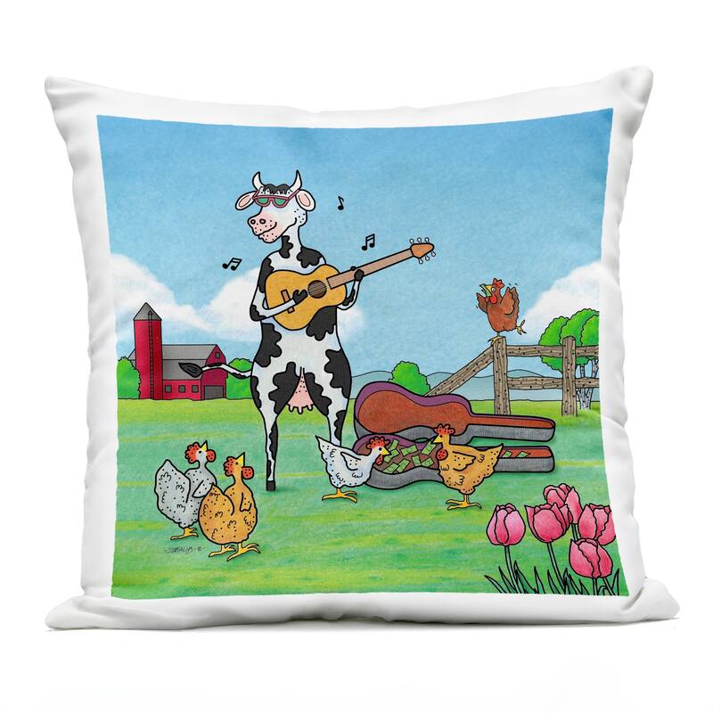 Stupell Busking Cow with Audience Printed Outdoor Throw Pillow Design by Roger Straub - Accent - Polyester - Blue - Single