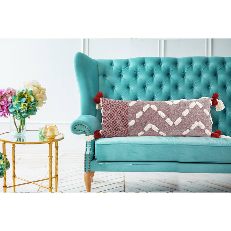 Sevita Heute Red Zeal Pom Throw Pillow - 14" x 36" - Polyester