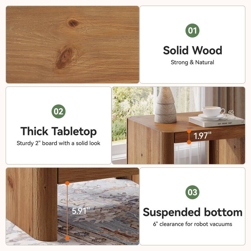 Solid Wood End Table, Rustic Side Table with Open Storage Shelf