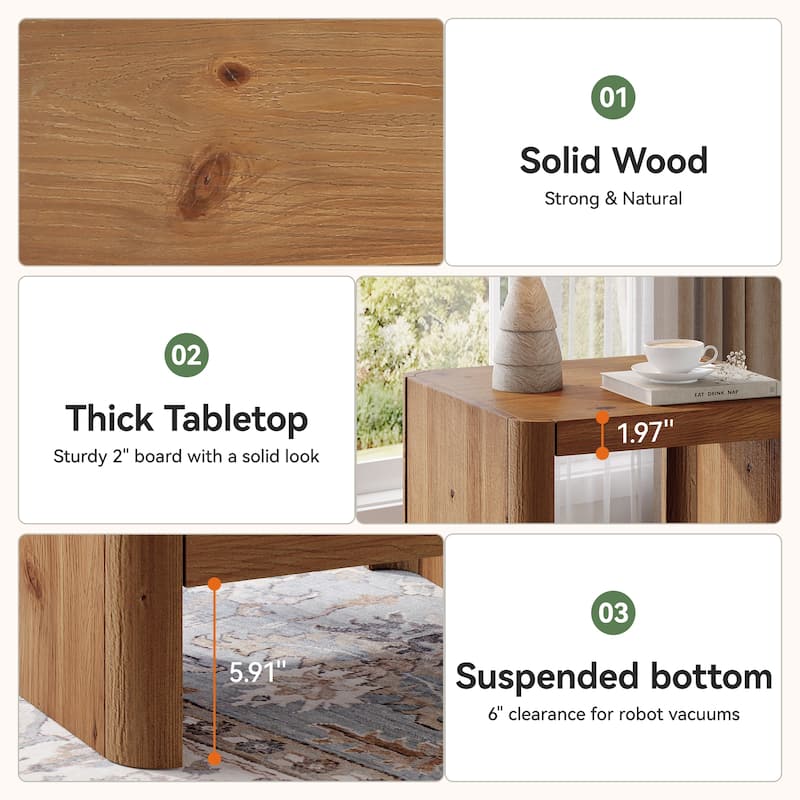 Solid Wood End Table, Side Table with Open Storage Shelf, Living Room Bedroom Accent Nightstand