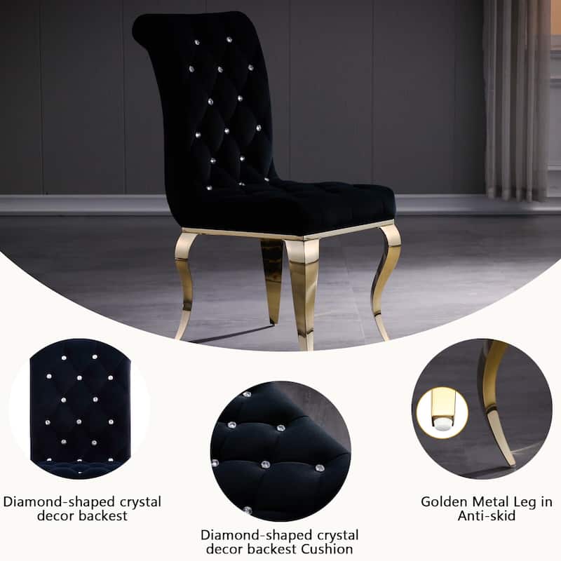 Black Velvet Dining Chairs with Polished Gold Legs