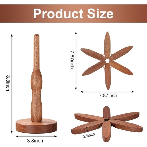 Wooden Trivets for Hot Dishes, Set of 4 Natural Foldable Walnut