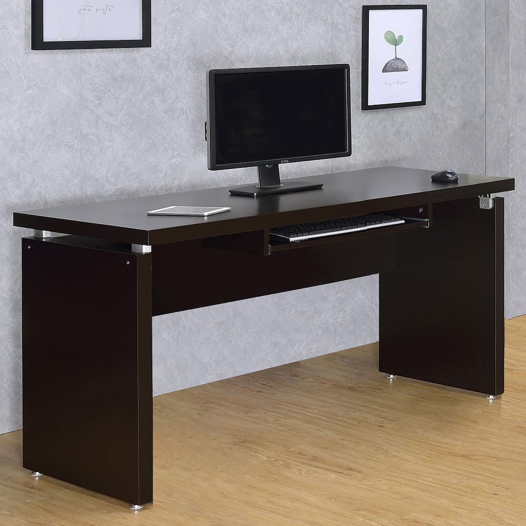 Modern Cappuccino Computer Desk with Spacious Design, Keyboard Tray, and File Drawer for Home Office Efficiency