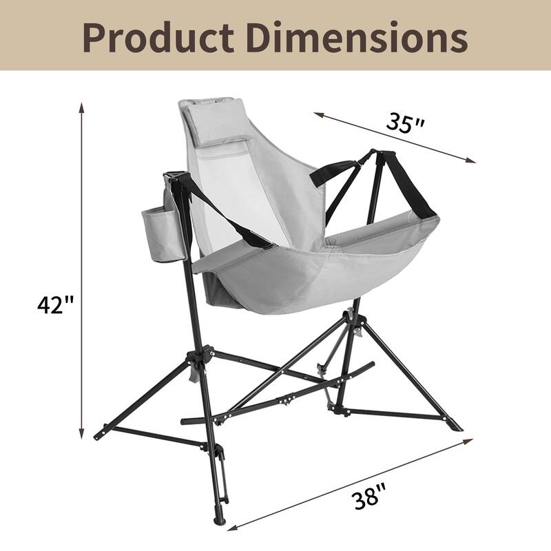 Portable Hammock Camping Rocking Chair with Pillow & Cup Holder, Khaki