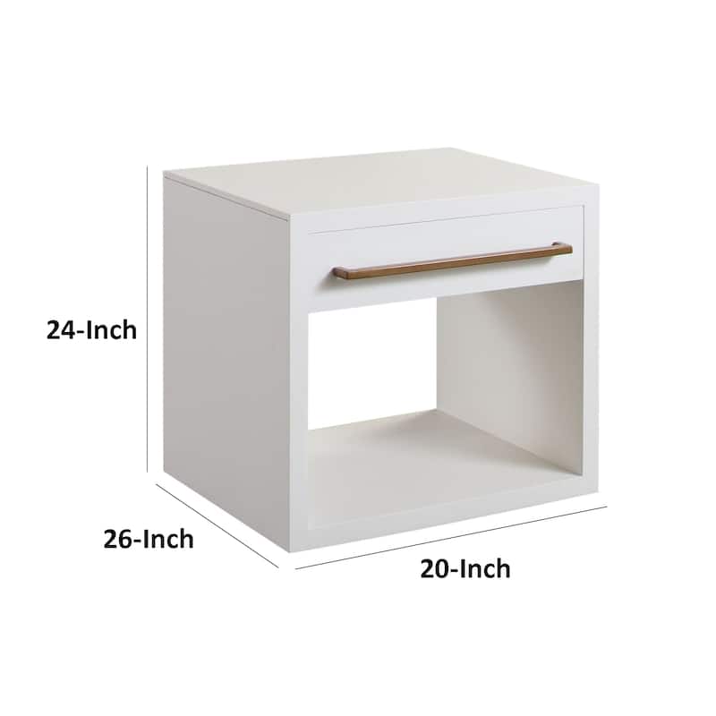 Ceny Side End Table, 1 Drawer, 26 Inch White Solid Mango Wood