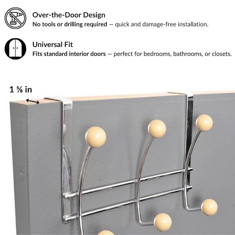 Over The Door Hook Rack with 6 Ball Ends - 10.5 L x 4 D x 7.5 H