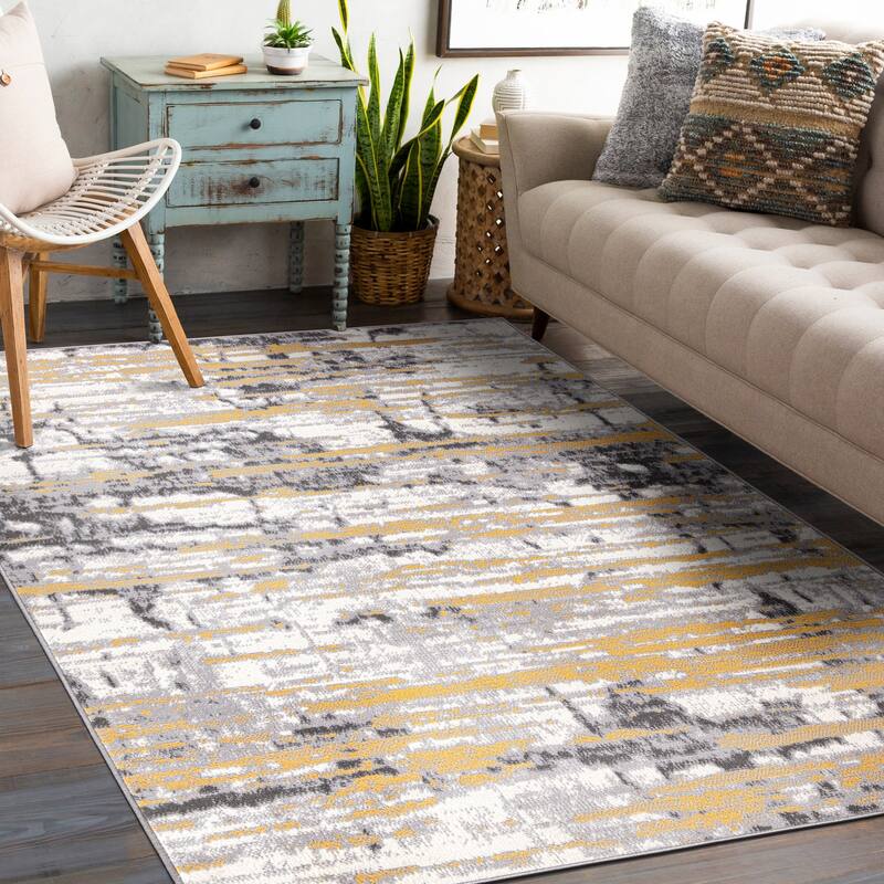 World Rug Gallery Vintage Abstract Modern Area Rug - 5' x 7' - Yellow - Runner/Rectangle