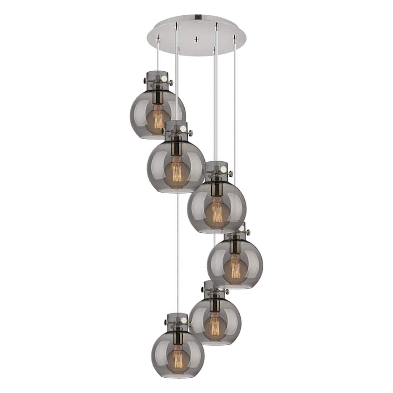 Innovations Lighting Newton Sphere - 6 Light 8" Cord Hung Multi Pendant - 14" Canopy - Polished Nickel/Light Smoke