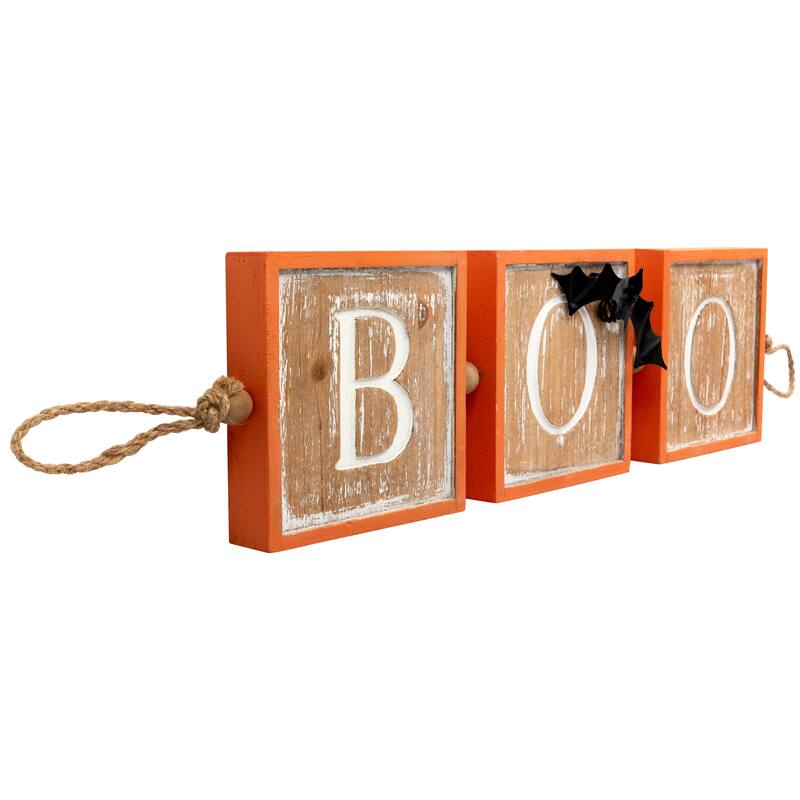BOO Wooden Block Halloween Sign with Bat Accent - 27.5"