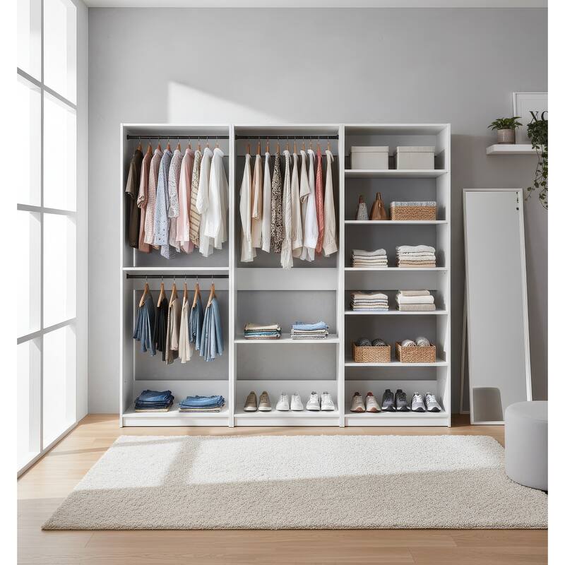 Prosper White Freestanding Walk in Wood Closet System - 94.2"W x 15.7"D x 83" H