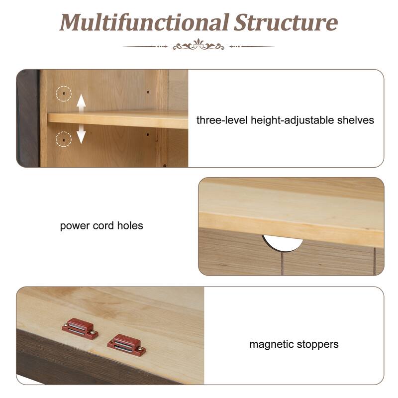 4-Door Large Storage Sideboard Buffet Cabinet with Glass Doors, Arched Cabinet with Adjustable Shelves for Kitchen, Dining Room
